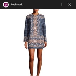 BCBGMaxAzria Navy and Beige Long Sleeve Dress